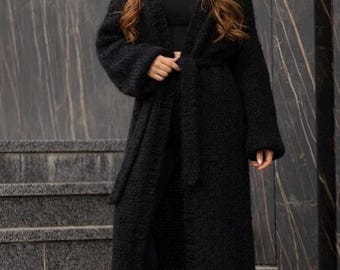 Cream Extra Long Cardigan Oversized Cardigan for Her Ankle Length Cardigan Soft Wool Knit Coat Cozy Loungewear Chunky Knitwear Handmade gift