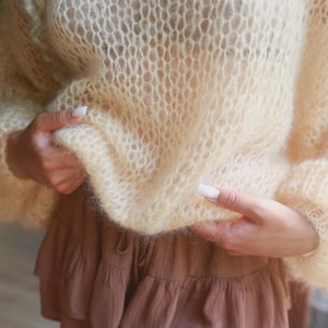 Chunky Knit Mohair Yellow Pullover Hypoallergenic Sweater Sustainable Balloon Knit Womens Fall Fashion Oversized Knitwear Gift for Birthday