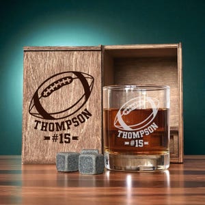 Christmas Whiskey Gift for Football Fan – Personalized Decanter and Glasses Set, Sports Bar Christmas Gift for Men
