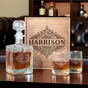 Unique Whiskey Gift, Whiskey Gift Set, Personalized Glass, Gift for Him, Gift for Dad, Whiskey Decanter, Man Gift, Anniversary Gift