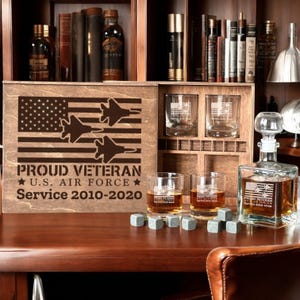 Air Force Gift - Decanter Set, Whiskey Glasses, Military Retirement, Air Force Glass, Fighter Pilot, Going Away Gift, Air Force Veteran