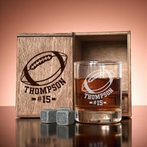Christmas Gift For Football Fan – Custom Whiskey Set for Men, Personalized Glasses and Box, Perfect Christmas Sports Gift