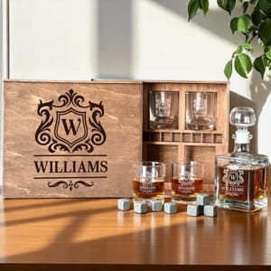 Gepersonaliseerd whiskycadeau met monogram karaf – elegant verjaardags- of jubileumcadeau voor opa, echtgenoot, vriend of stalknecht