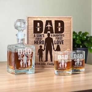 Gift for Dad, Whiskey Decanter Set, Pilot Gift, Personalized Glass, Aviator Fathers Day, Aviation Decanter, Gift for Husband, Pilot Birthday
