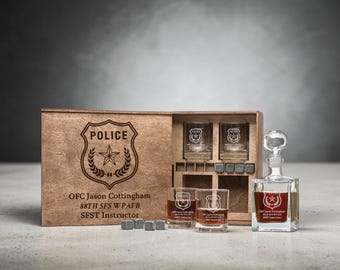 Police Retirement Gift Set, Personalized Decanter and Glasses with Custom Box, Ideal for Officer Retirement or Birthday Gift