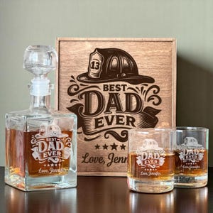 Gift for Dad, Fireman Gifts, Whiskey Decanter Set, Firefighter Decanter, Personalized Glasses, Whiskey Stones, Fathers Day Gifts