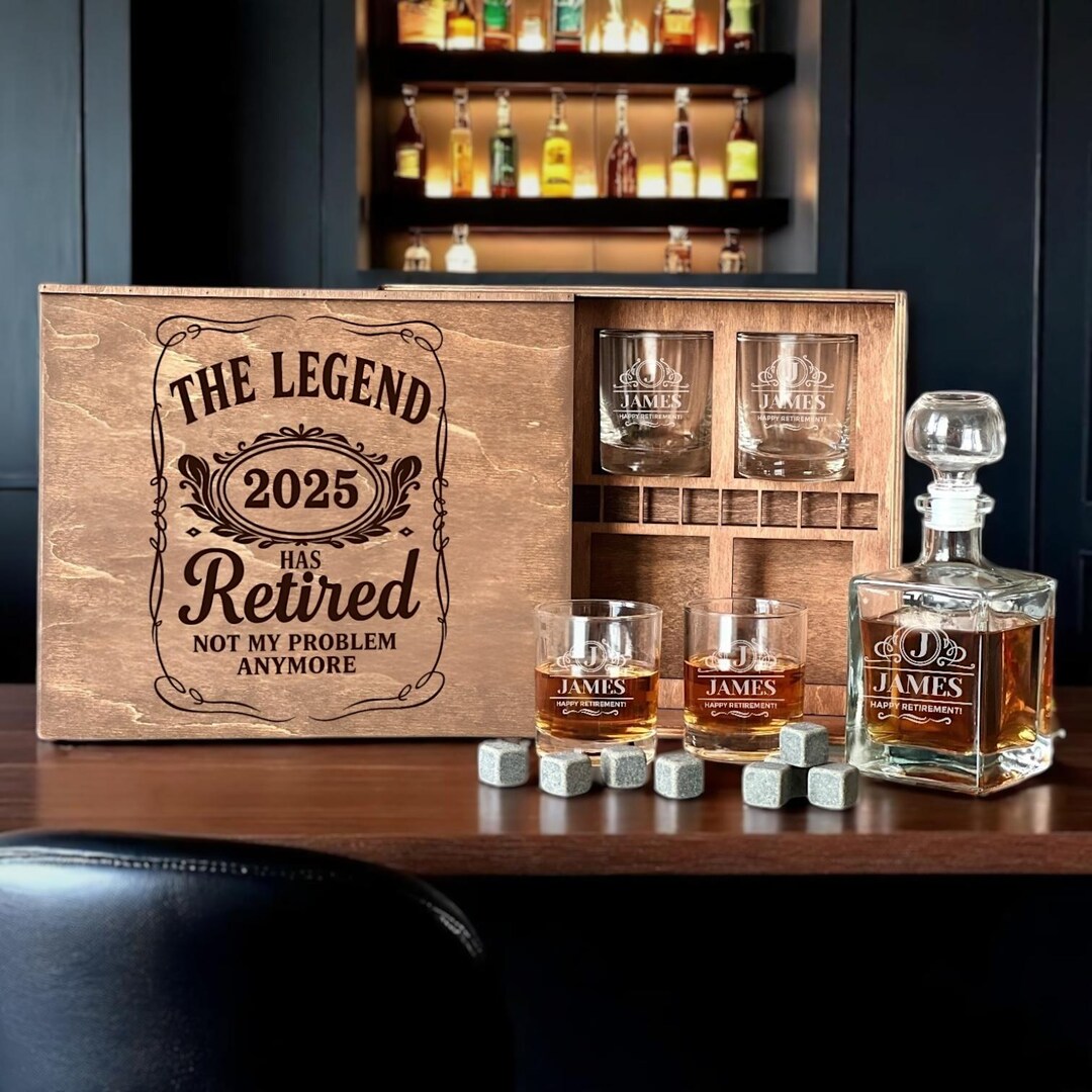 Retirement Glass Retirement Whiskey Decanter, Whiskey Glass Set, Gift for Boss, Engraved ...