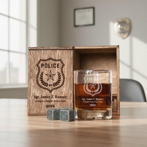 Police Whiskey Gift Set, Personalized Decanter and Glasses with Custom Badge, Ideal for Officer Retirement or Birthday Gift