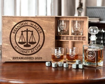 Scales of Justice, Personalized Etched Glass, Whiskey Decanter, Law School Graduation, Scales of Justice Future Lawyer Gift, Retirement Gift