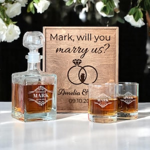Officiant voorstel cadeau, wil je met ons trouwen aanwezig, geëtst whiskyglas, bruiloft Officiant doos, gepersonaliseerde karaf, cadeau voor priester
