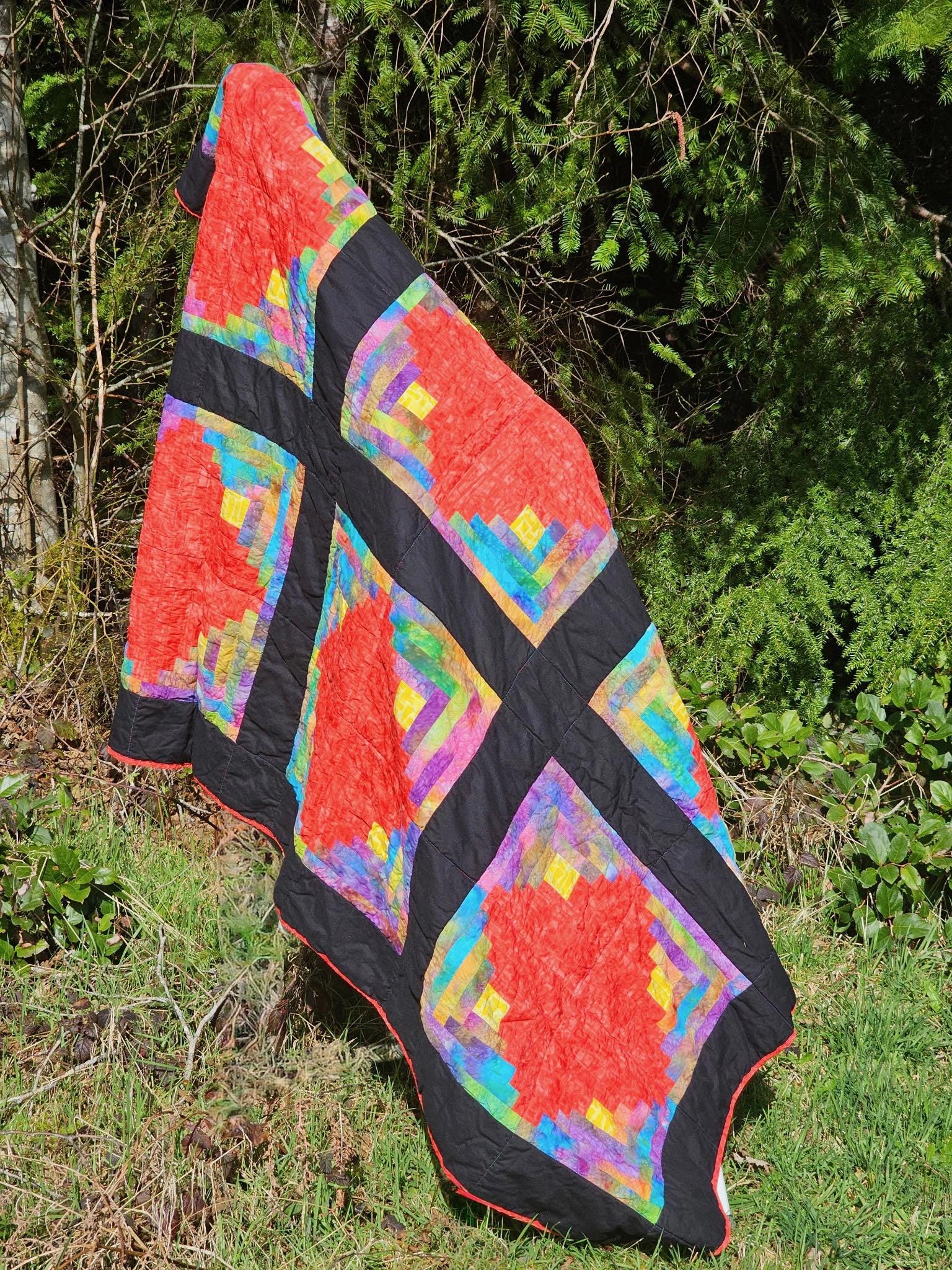 Log Cabin Batik Red Diamond Quilt