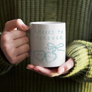 Custom Heart Locket Ceramic Mug | Newly Engaged Gift, Something Blue Fiance Gift, Engagement Gift Box, Cappuccino Coffee Lover Mug