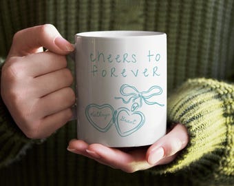 Custom Heart Locket Ceramic Mug | Newly Engaged Gift, Something Blue Fiance Gift, Engagement Gift Box, Cappuccino Coffee Lover Mug