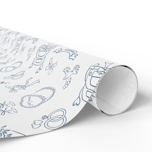 Something Blue For Bride Wedding Wrapping Paper | Engagement Gift, Bridal Shower, Bride to Be Gift, Engaged Gift, Hand drawn Illustration image 2