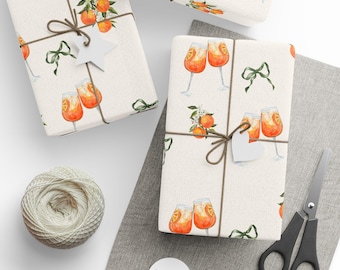 Aperol Spritz Coquette Wrapping Paper - Premium Aperol Glasses Bow Pattern Gift Wrap, Gift For Her, Pretty Gift Wrap, Nancy Meyers Old Money