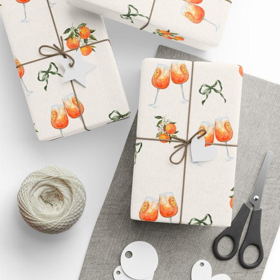 Aperol Spritz Coquette Wrapping Paper - Premium Aperol Glasses Bow Pattern Gift Wrap, Gift For Her, Pretty Gift Wrap, Nancy Meyers Old Money