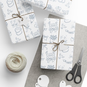 Something Blue For Bride Wedding Wrapping Paper | Engagement Gift, Bridal Shower, Bride to Be Gift, Engaged Gift, Hand drawn Illustration image 1