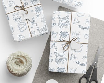 Something Blue For Bride Wedding Wrapping Paper | Engagement Gift, Bridal Shower, Bride to Be Gift, Engaged Gift, Hand drawn Illustration