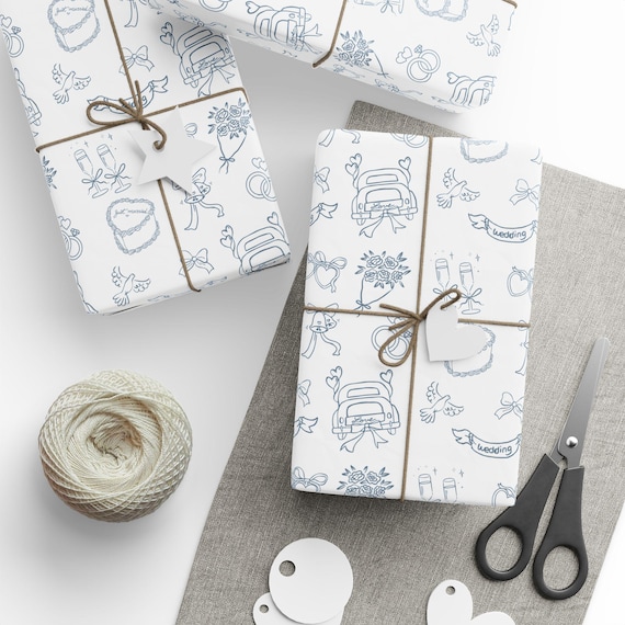 Something Blue For Bride Wedding Wrapping Paper | Engagement Gift, Bridal Shower, Bride to Be Gift, Engaged Gift, Hand drawn Illustration