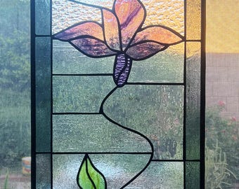 Floral Stained Glass Window Panel, Flower Window Hanging, Botanical Home Decor