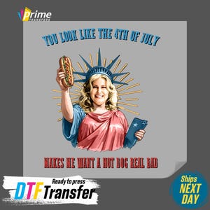 You Look Like The 4th Of July Hotdog Makes Me Want A Hotdog Real Bad DTF Heat Transfer, Statue Liberty Ready to Press, Independence DTF