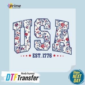 Floral Usa DTF Transfers, 4th Of July Ready To Press, Heat Press DTF, America 1776 Print, Gift For American DTF Transfer, Retro America Dtf