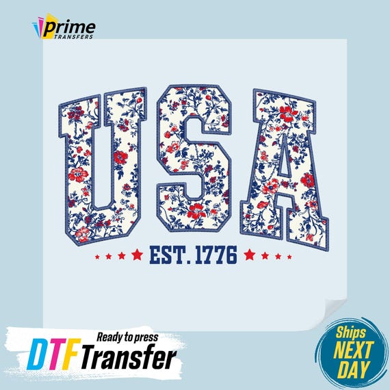 Floral USA DTF Transfer: 4th Of July Ready To Press