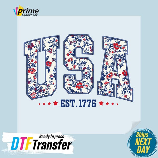Floral USA DTF Transfer: 4th Of July Ready To Press