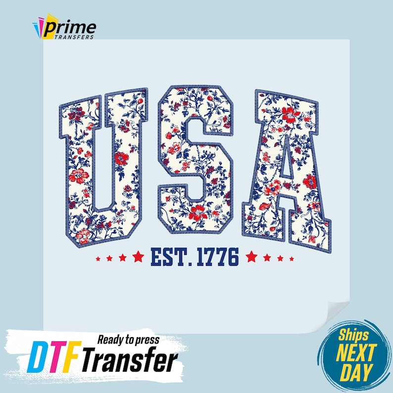 Floral Usa DTF Transfers, 4th Of July Ready To Press, Heat Press DTF, America 1776 Print, Gift For American DTF Transfer, Retro America Dtf