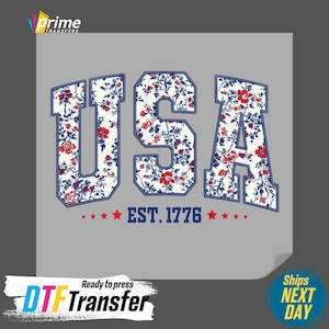 Floral Usa DTF Transfers, 4th Of July Ready To Press, Heat Press DTF, America 1776 Print, Gift For American DTF Transfer, Retro America Dtf