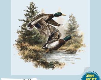 Retro Flying Mallard Duck DTF Transfer, Hunting Print