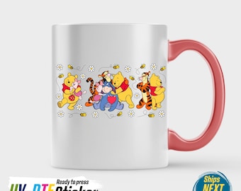 Winnie The Pooh And Friends UV DTF Cup Wrap For 16 Oz, Uv dtf Can Wrap, UV Dtf Prints, Disney Spring Flower Uv Dtf Film, 16 Oz Tumbler Wrap