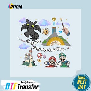 Epic Universe Mario Ready to Press, Mario DTF, Epic Universe Dtf Press, Disney DTF Transfer, Pastel Retro Design, Mario Bros DTF Transfers