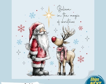 Retro Christmas Santa and Reindeer DTF Transfer
