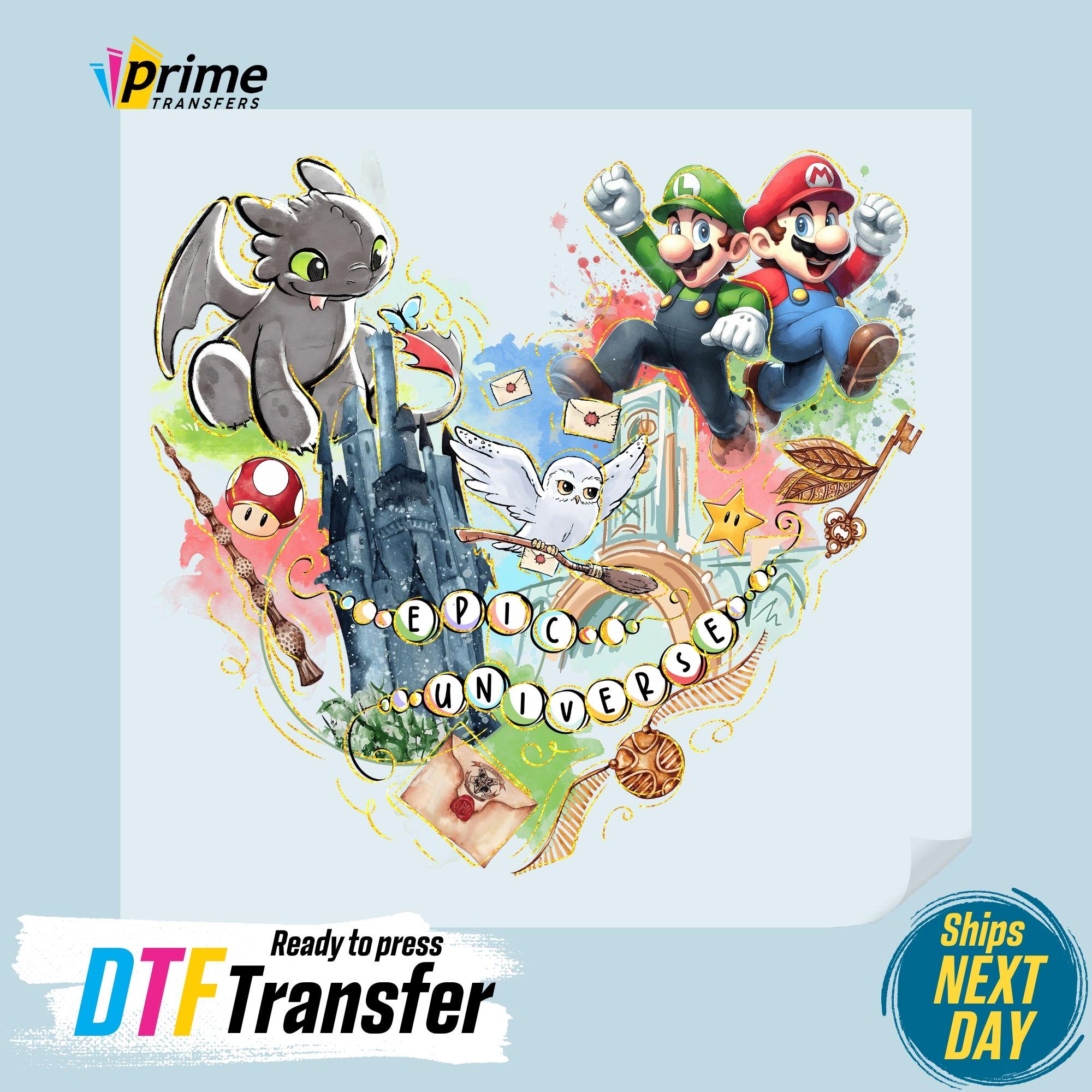 Epic Universe Mario Ready to Press, Mario Bros DTF Transfers, Disney DTF Transfer, Mario DTF, Pastel Retro Design, Epic Universe Dtf Press