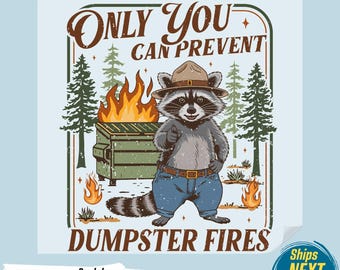 Funny Raccoon Dumpster Fire DTF Transfer, Ready to Press