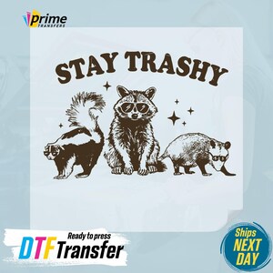 Stay Trashy Raccoons DTF Transfer: Funny Opossum Heat Press