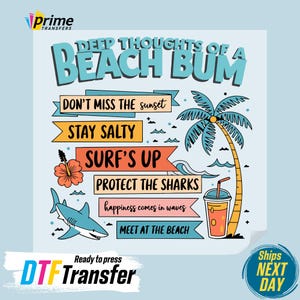 Retro Beach Bum DTF Transfer: Tequila Summer Vibes Iron-On Decal
