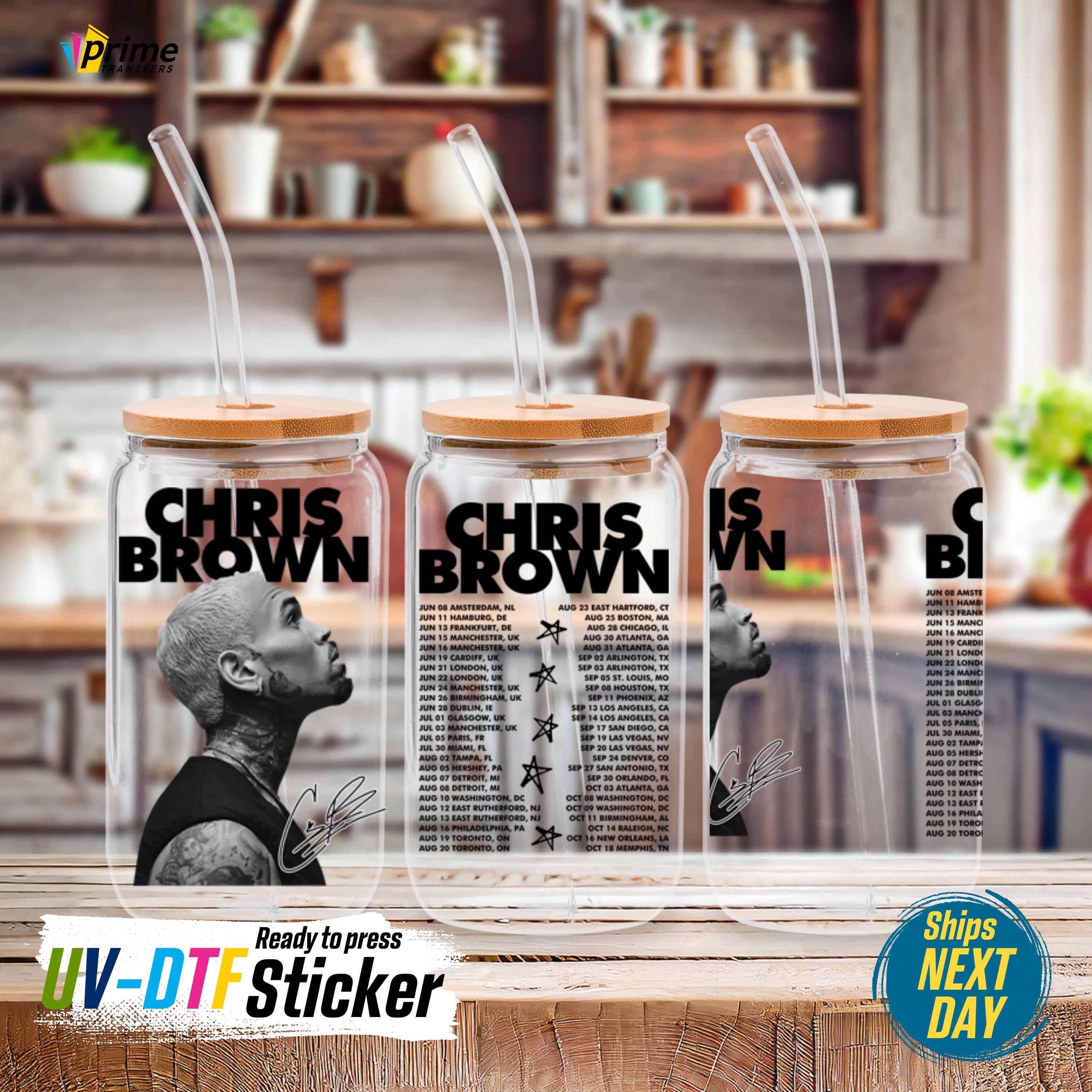 Chris Brown X.X UVDTF Cup Wrap, Chris Brown 11:11 Tour 2025 Glass Wraps, Chris Brown Breezy Sticker, X.X Vintage UVDTF, C.B DTF Libbey Cup