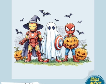 Lámina de transferencia DTF de Héroes de Halloween, Estampado espeluznante de Disney, Hoja de pandilla de truco o trato