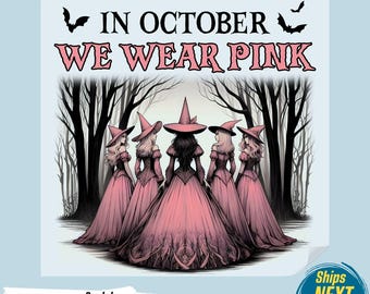 Pink Halloween Witch DTF Transfer: Breast Cancer Awareness Design