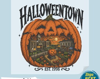 Halloweentown Est 1998 Vintage Pumpkin DTF Transfer, Retro Spooky Movie Town Heat Press Print, Fall Season Apparel Ready to Press DTF