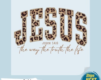 Jesus Leopard Print DTF Transfer, Christian Religious Tee