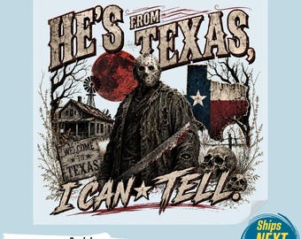 Jason Voorhees Texas DTF Transfer, Friday the 13th Horror Design, Ready to Press Halloween Iron-On, Scary Movie Killer Graphic