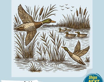 Camo Mallard DTF Transfer, Duck Hunting Ready to Press