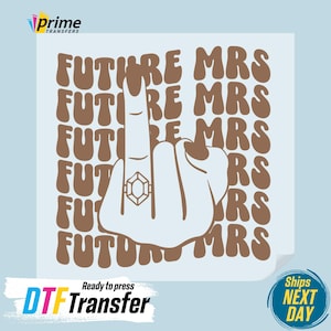 Transferencia Retro Bachelorette DTF: Novia en el dedo anular, lista para prensar con calor.