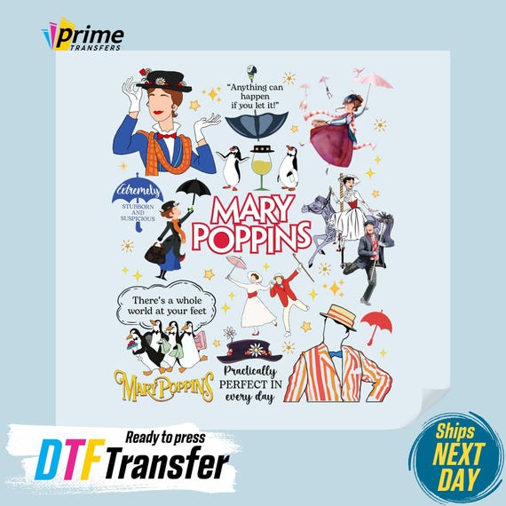 Mary Poppins Disney DTF Transfer, Retro Poppins Print