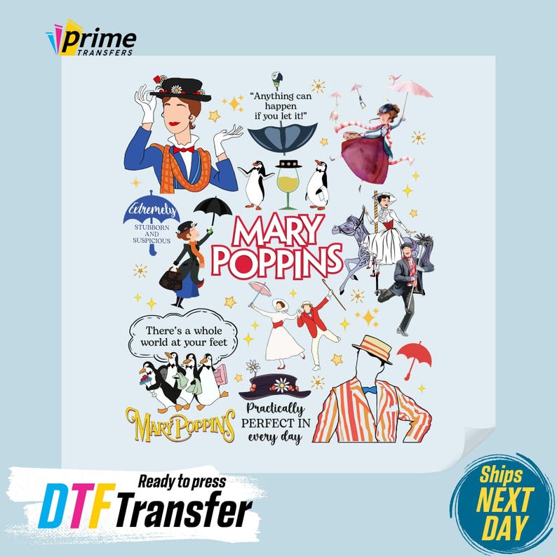 Disney Mary Poppins DTF Transfers, Practically Perfect In Every Way Ready to Press, Retro Poppins Dtf, Poppins DTF Print, Disney Dtf Print