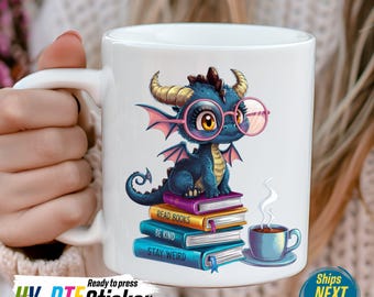 Dragon Read Books UVDTF Transfers, Be Kind Print, Dragon Stickers, Book Lover Gift, Stay Weird Transfer Print, Cute Dragon UVDTF Print