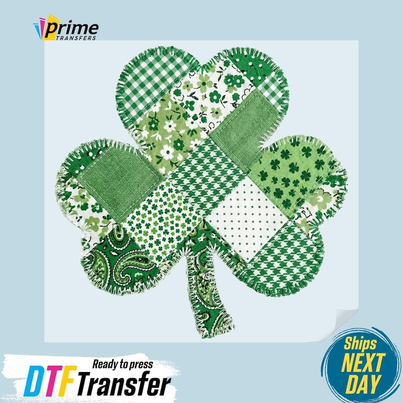 Patchwork Shamrock DTF Transfer, St. Patrick's Clover Iron-on, Retro ...